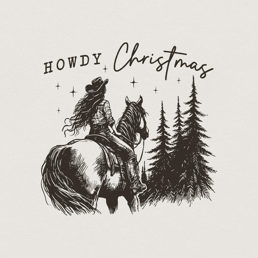 Cowgirl Christmas PNG, Vintage Western Christmas PNG - 300 DPI Design for
