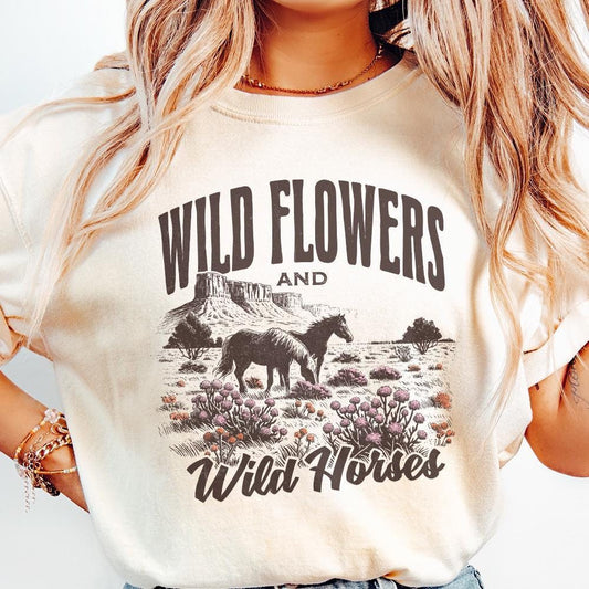 Wild Horses Wildflowers PNG, Western Country Music Sublimation - 300 DPI