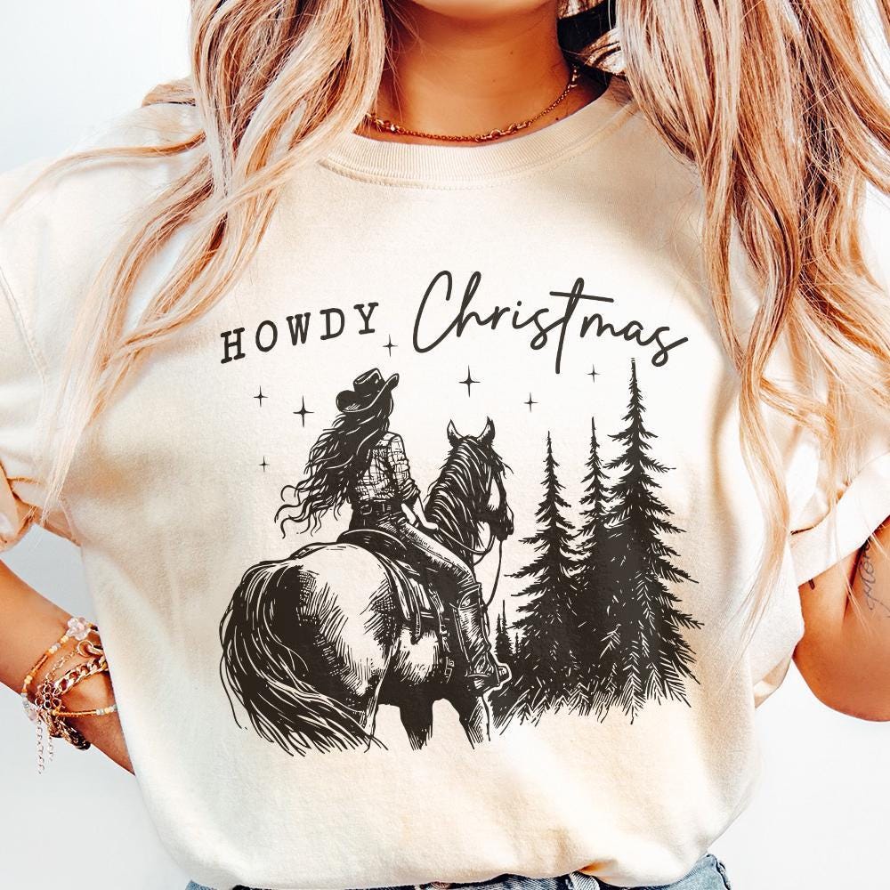 Cowgirl Christmas PNG, Vintage Western Christmas PNG - 300 DPI Design for