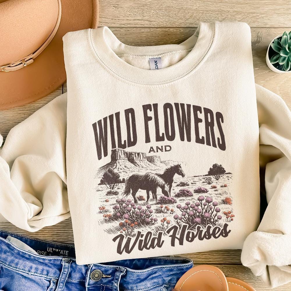 Wild Horses Wildflowers PNG, Western Country Music Sublimation - 300 DPI