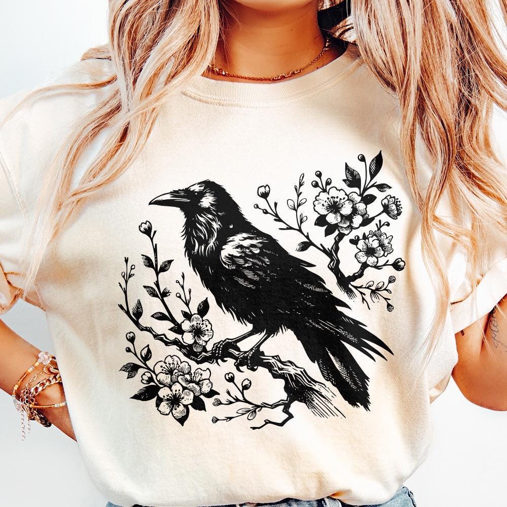 Raven Clipart PNG, Gothic Art Illustration - 300 DPI Design for T-Shirt