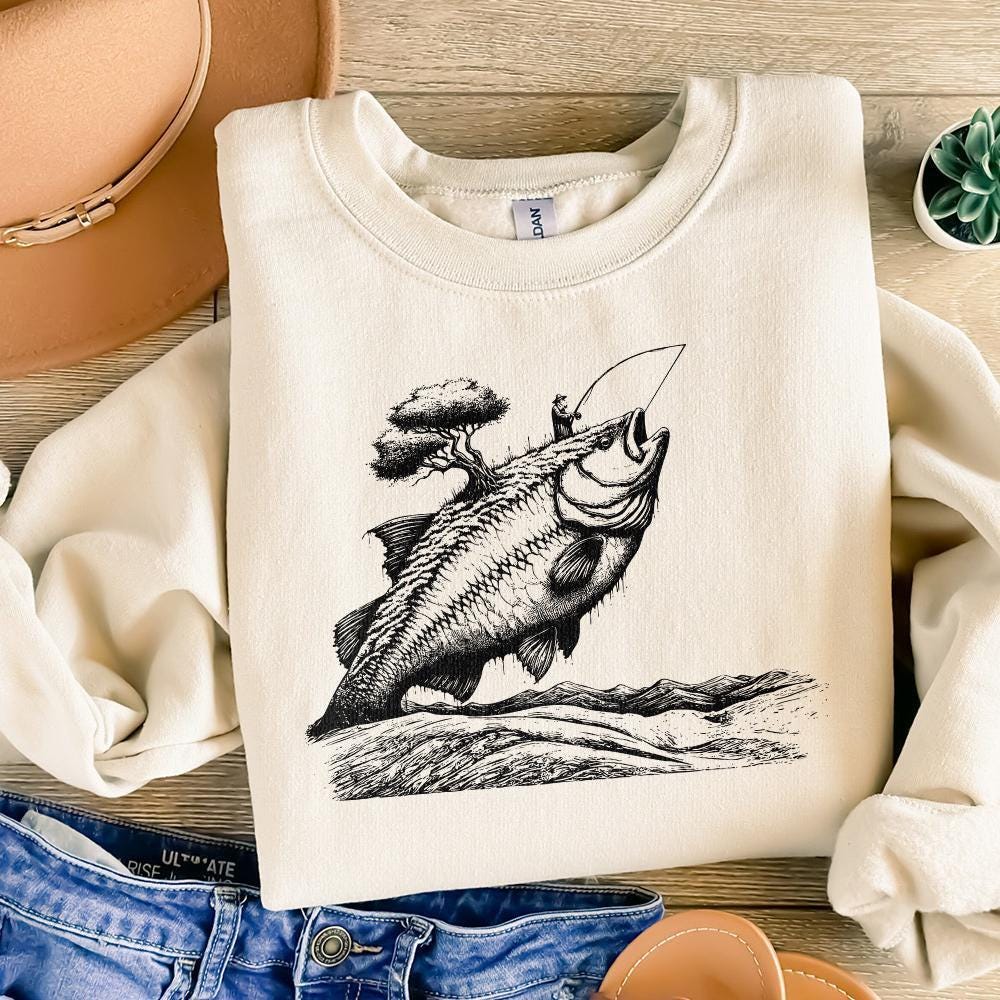 Fishing Sublimation PNG, Bass Fishing Art - 300 DPI Design for T-Shirt