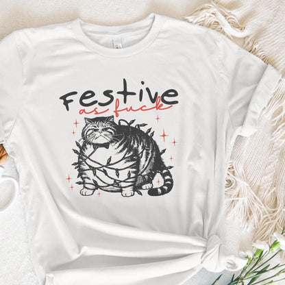 Festive as Fuck Christmas Cat PNG, Vintage Christmas Cat with Lights -