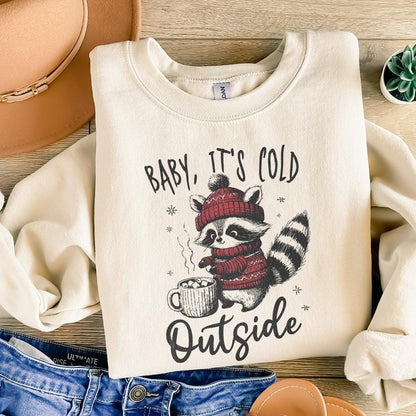 Baby It's Cold Outside PNG, Christmas Raccoon png - 300 DPI Design for