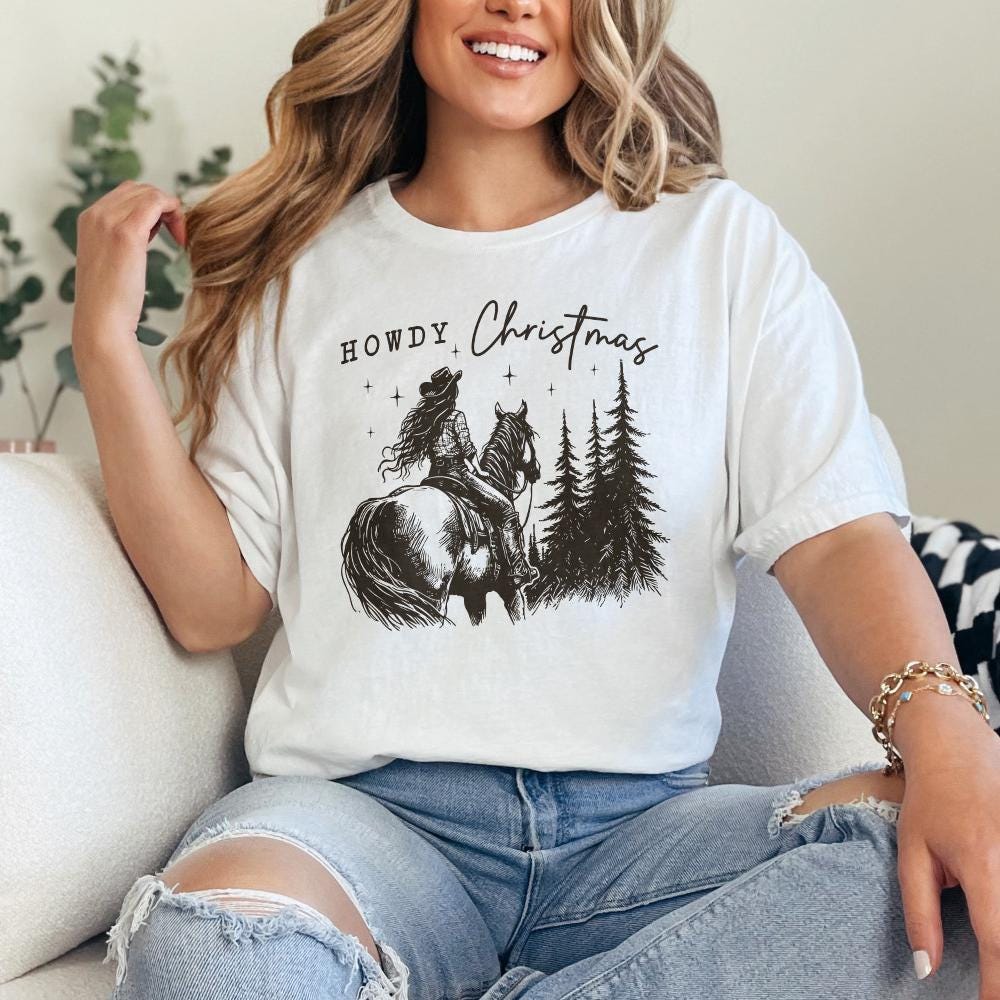 Cowgirl Christmas PNG, Vintage Western Christmas PNG - 300 DPI Design for