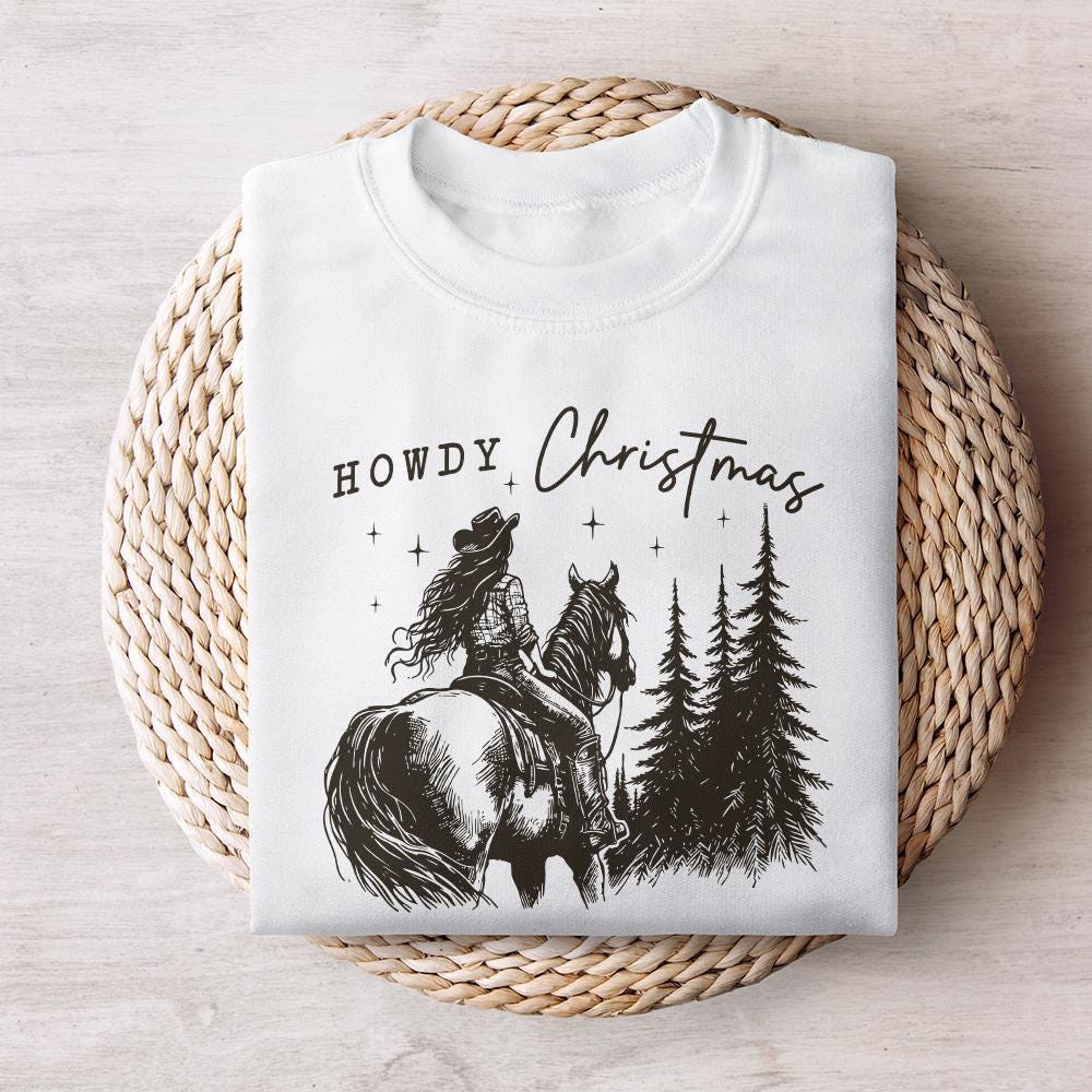 Cowgirl Christmas PNG, Vintage Western Christmas PNG - 300 DPI Design for