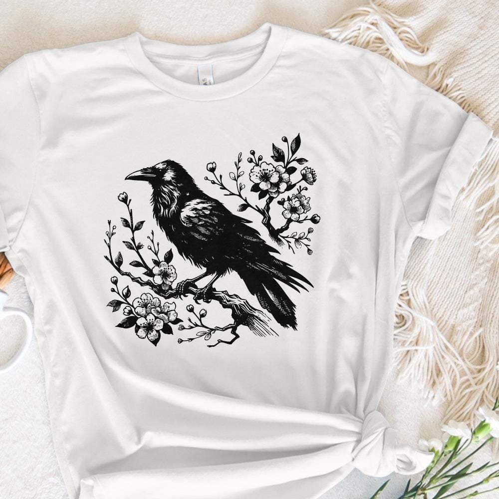 Raven Clipart PNG, Gothic Art Illustration - 300 DPI Design for T-Shirt