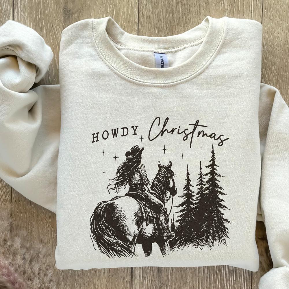 Cowgirl Christmas PNG, Vintage Western Christmas PNG - 300 DPI Design for