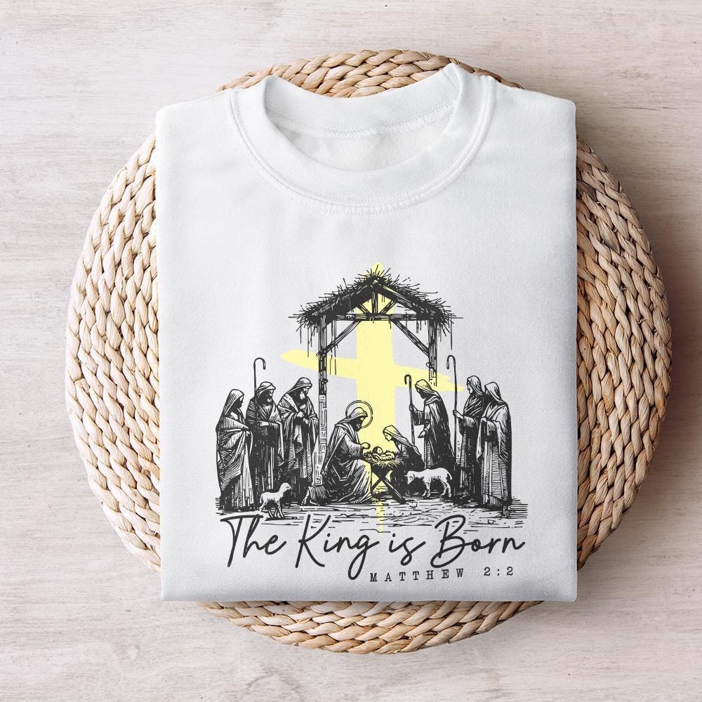 The King is Born PNG. Retro Religious Christmas PNG, Jesus Is the Reason