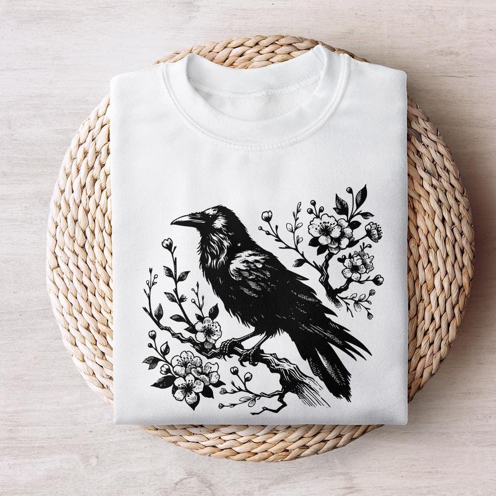 Raven Clipart PNG, Gothic Art Illustration - 300 DPI Design for T-Shirt