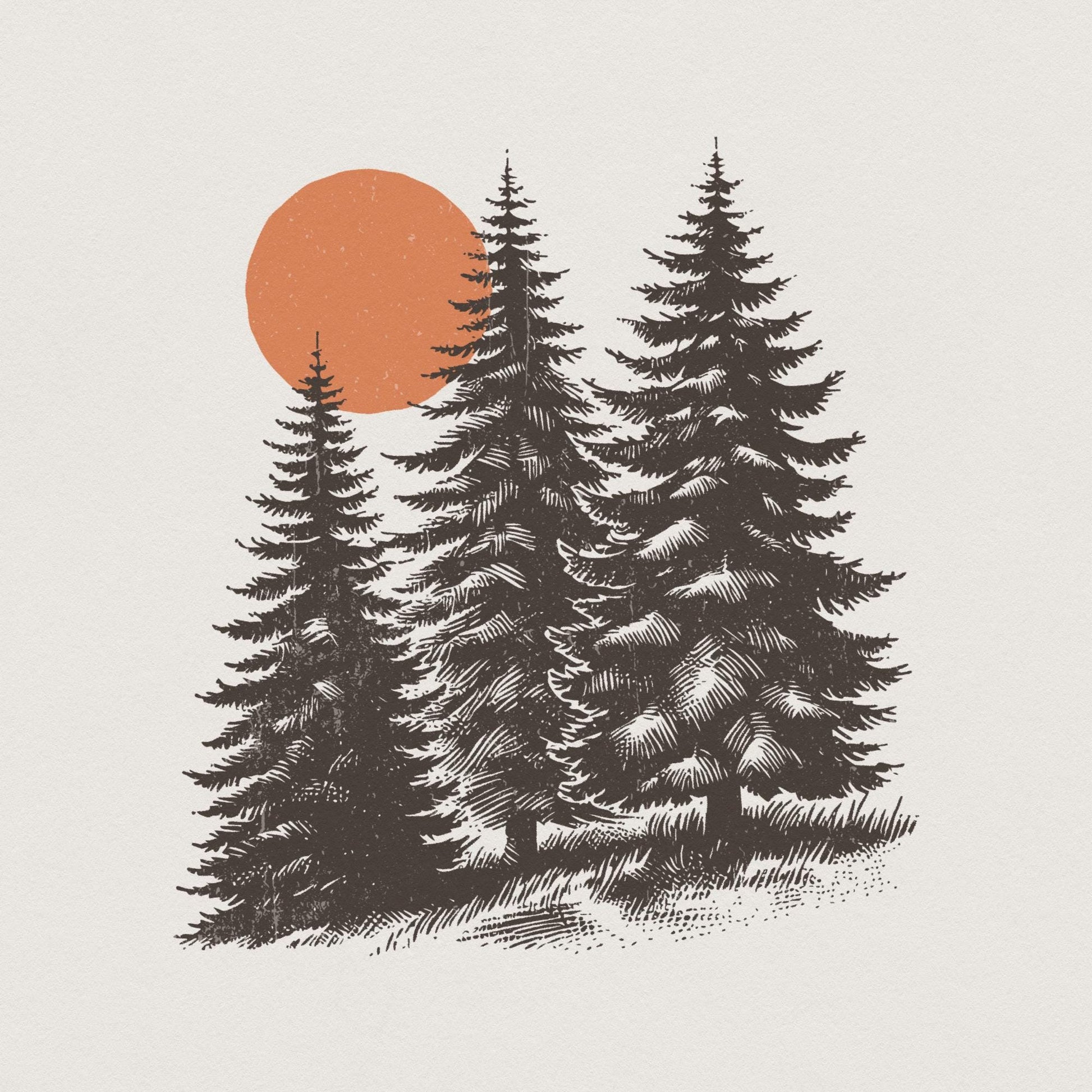 Sunrise Pine Trees PNG, Mountain Range Sun PNG - 300 DPI Design for T-Shirt
