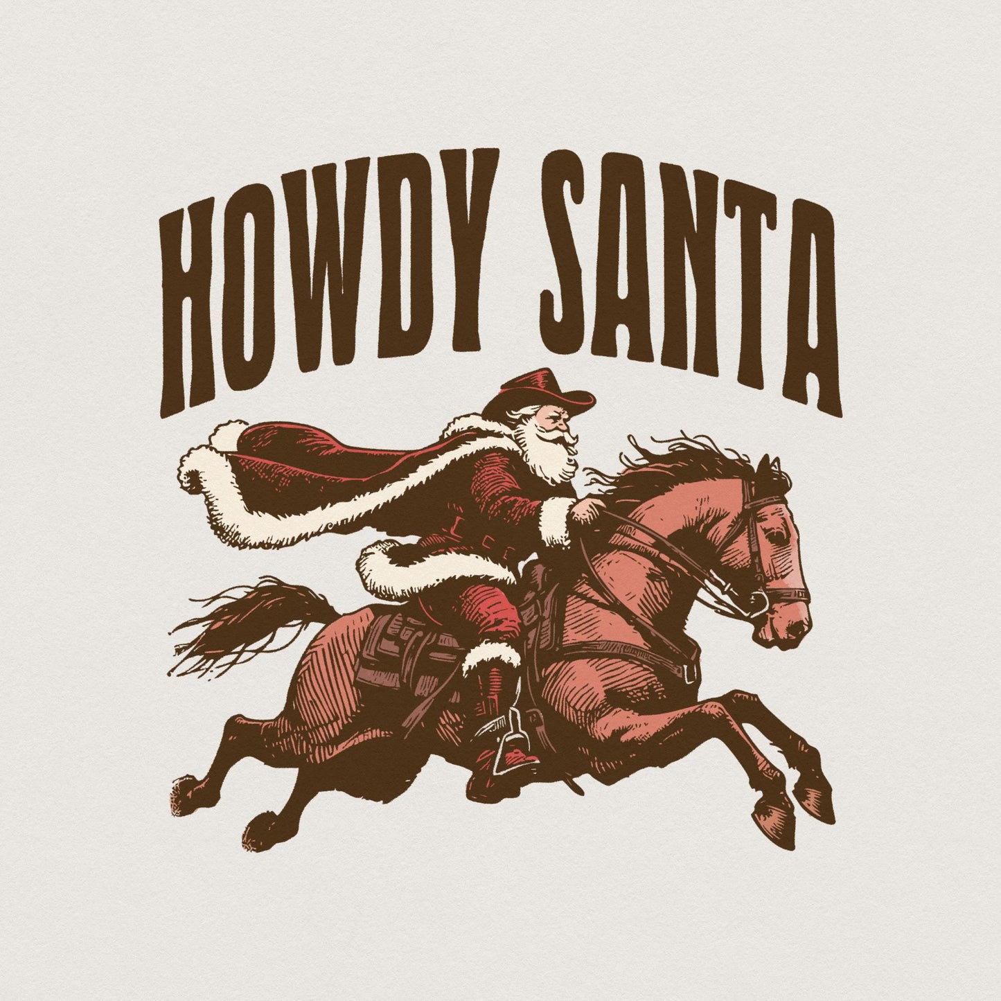 Howdy Santa PNG Digital Download, Western Christmas Design - 300 DPI