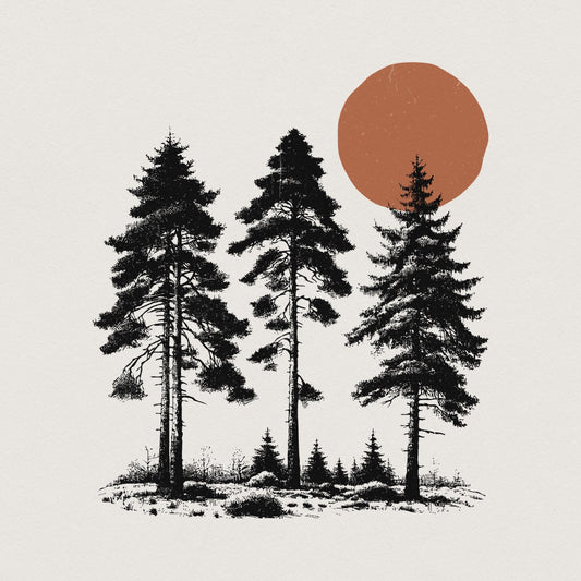 Mountain Range Sun PNG, Sunrise Pine Trees - 300 DPI Design for T-Shirt