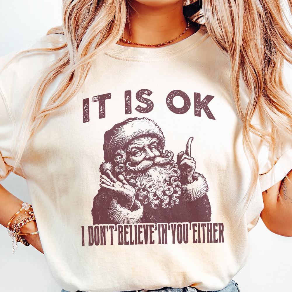 I Don't Believe In You Either Funny Christmas, Vintage Santa PNG - 300
