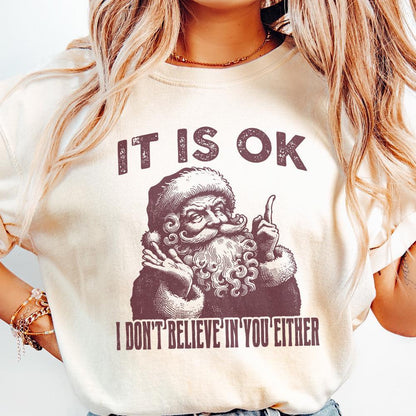 I Don't Believe In You Either Funny Christmas, Vintage Santa PNG - 300