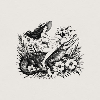 Girl Riding an Alligator PNG, Funny Sarcastic PNG - 300 DPI Design for