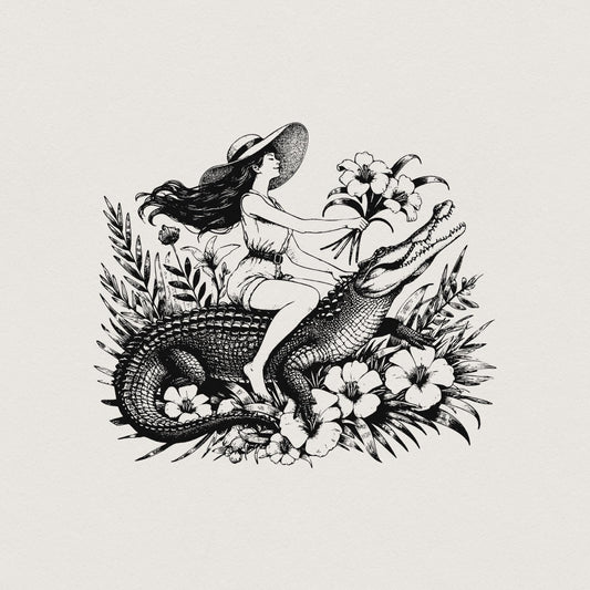 Girl Riding an Alligator PNG, Funny Sarcastic PNG - 300 DPI Design for