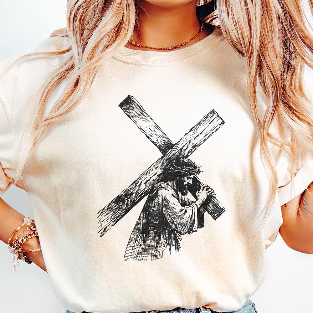 Jesus Carrying Cross PNG, Faith png - 300 DPI Design for T-Shirt