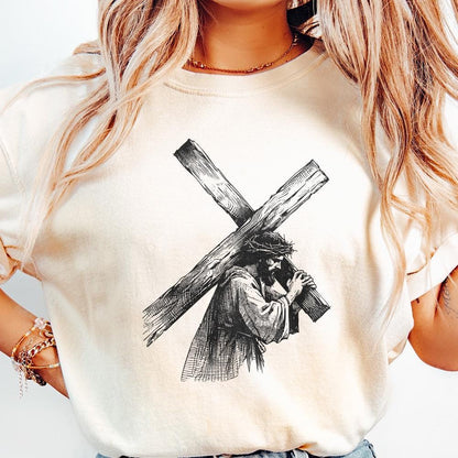 Jesus Carrying Cross PNG, Faith png - 300 DPI Design for T-Shirt