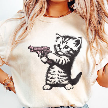 Cute Gun Cat png, Trending png Graphic - 300 DPI Design for T-Shirt