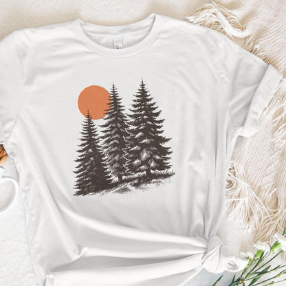 Sunrise Pine Trees PNG, Mountain Range Sun PNG - 300 DPI Design for T-Shirt
