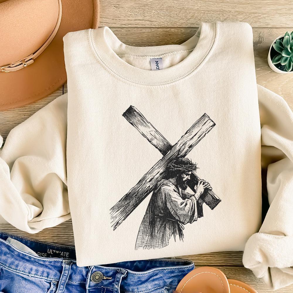 Jesus Carrying Cross PNG, Faith png - 300 DPI Design for T-Shirt
