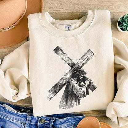 Jesus Carrying Cross PNG, Faith png - 300 DPI Design for T-Shirt