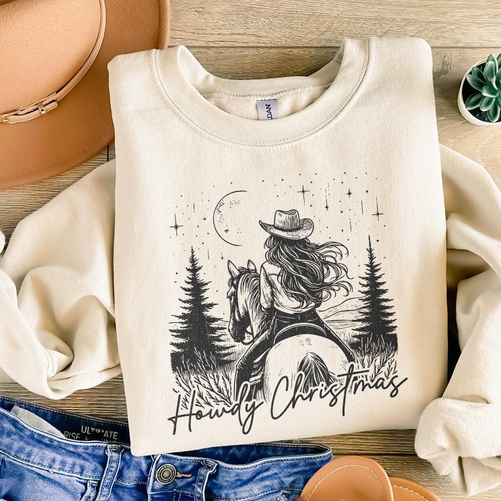 Howdy Christmas PNG, Cowgirl Christmas PNG - 300 DPI Design for T-Shirt