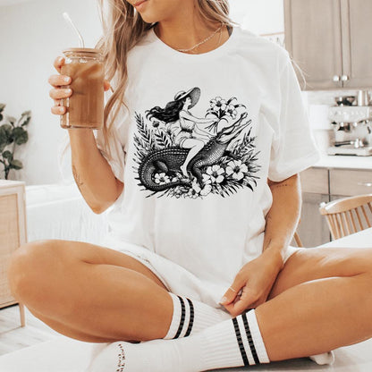 Girl Riding an Alligator PNG, Funny Sarcastic PNG - 300 DPI Design for