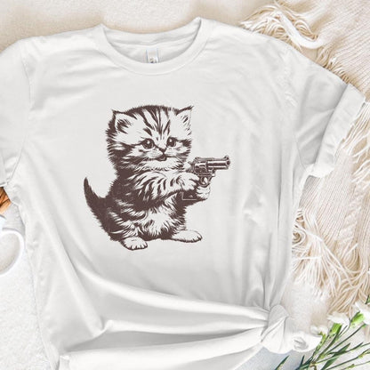 Killer Kitten PNG file for Print, Western Style Cute Cat with Guns