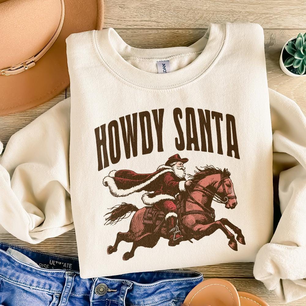 Howdy Santa PNG Digital Download, Western Christmas Design - 300 DPI