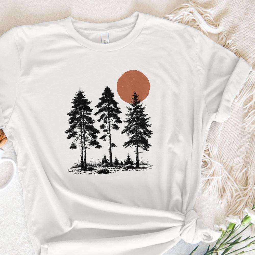 Mountain Range Sun PNG, Sunrise Pine Trees - 300 DPI Design for T-Shirt