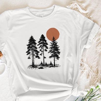 Mountain Range Sun PNG, Sunrise Pine Trees - 300 DPI Design for T-Shirt
