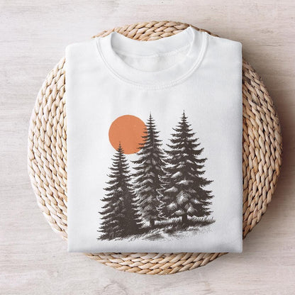 Sunrise Pine Trees PNG, Mountain Range Sun PNG - 300 DPI Design for T-Shirt