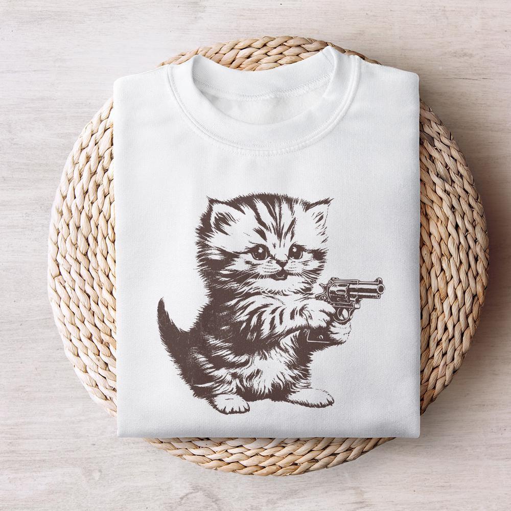 Killer Kitten PNG file for Print, Western Style Cute Cat with Guns