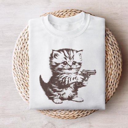 Killer Kitten PNG file for Print, Western Style Cute Cat with Guns