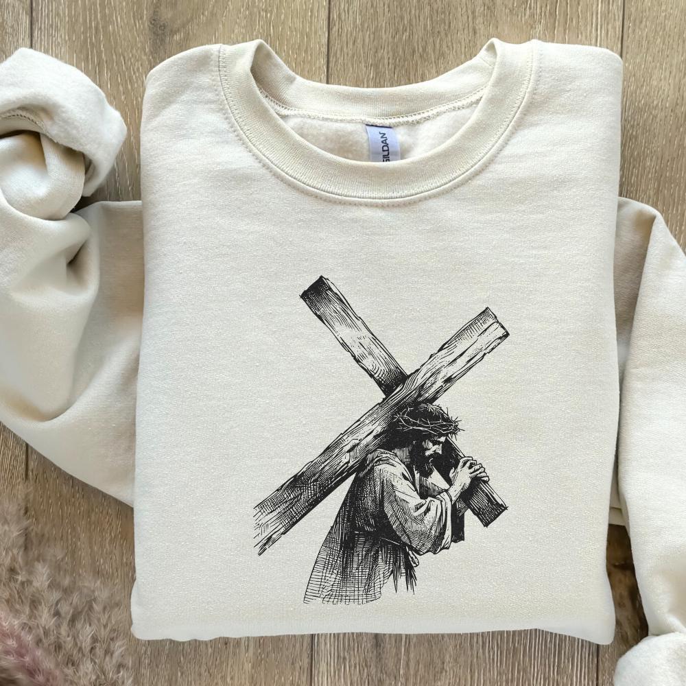 Jesus Carrying Cross PNG, Faith png - 300 DPI Design for T-Shirt