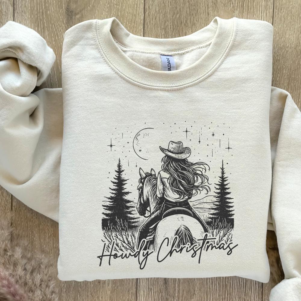 Howdy Christmas PNG, Cowgirl Christmas PNG - 300 DPI Design for T-Shirt