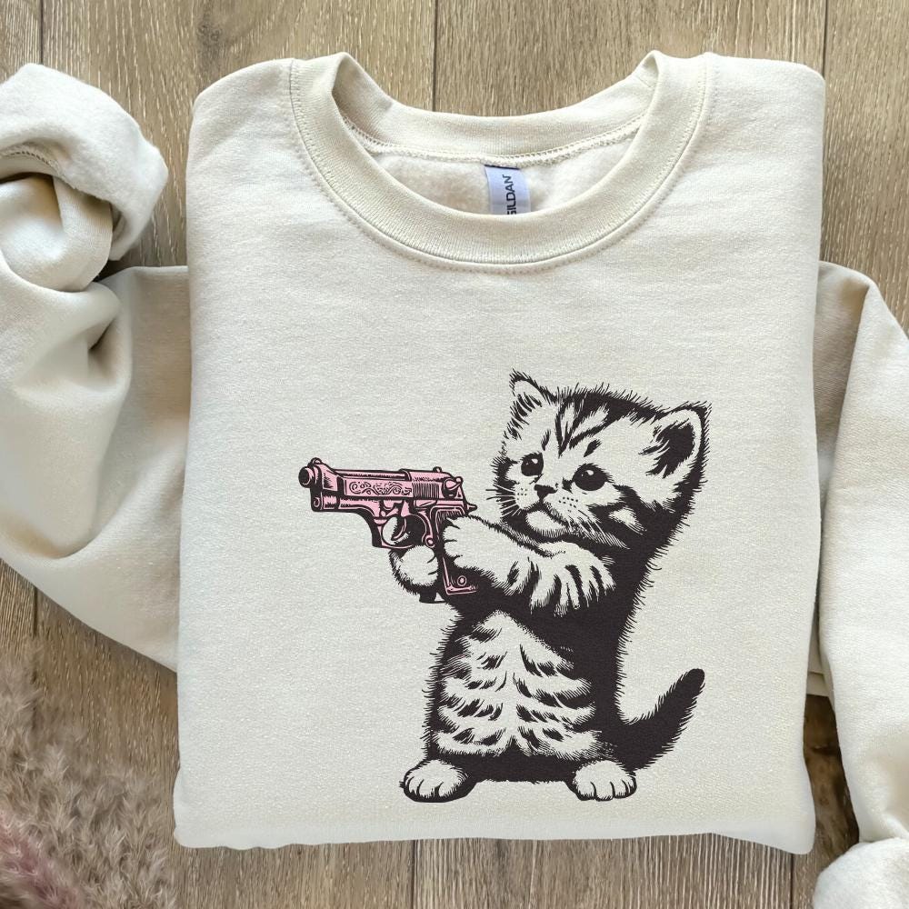 Cute Gun Cat png, Trending png Graphic - 300 DPI Design for T-Shirt