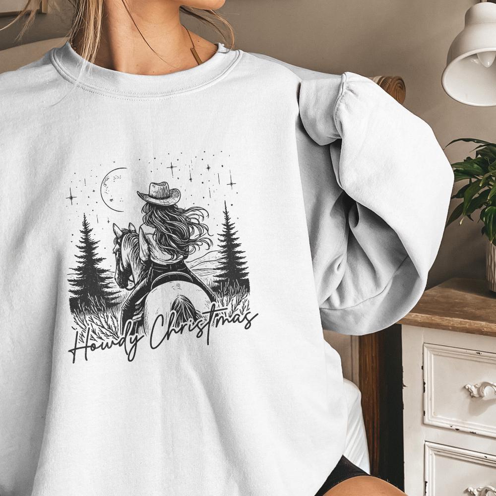 Howdy Christmas PNG, Cowgirl Christmas PNG - 300 DPI Design for T-Shirt