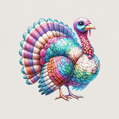 Colorful Coquette Glitter Turkey Png, Fall Design Sublimation - 300 DPI