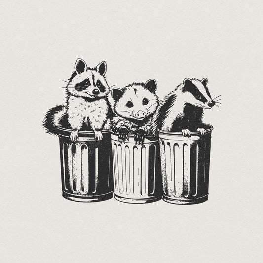 Raccoon in Trash Can PNG, Funny Trash Panda Clipart - 300 DPI Design for