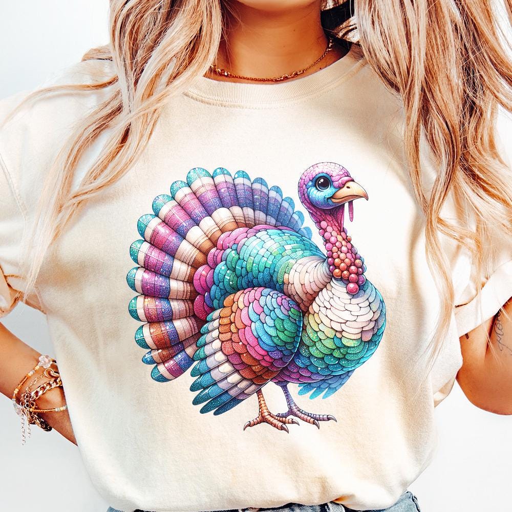 Colorful Coquette Glitter Turkey Png, Fall Design Sublimation - 300 DPI
