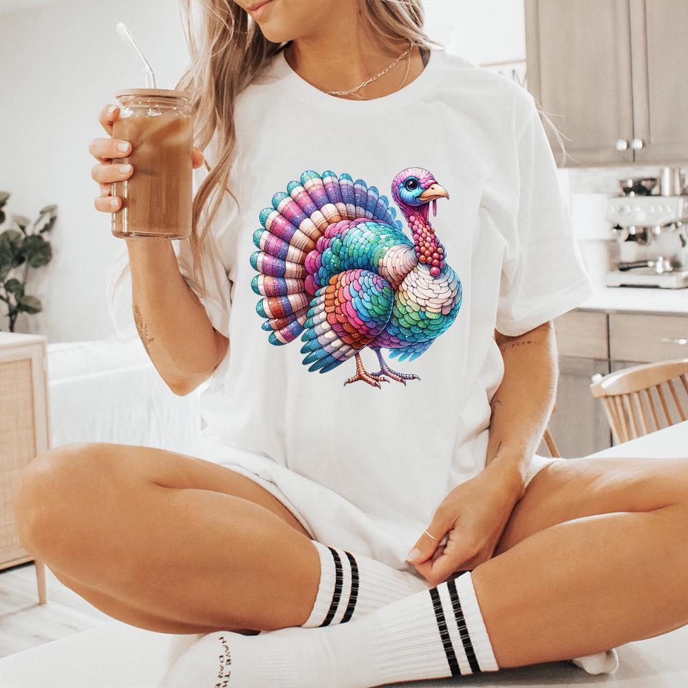 Colorful Coquette Glitter Turkey Png, Fall Design Sublimation - 300 DPI