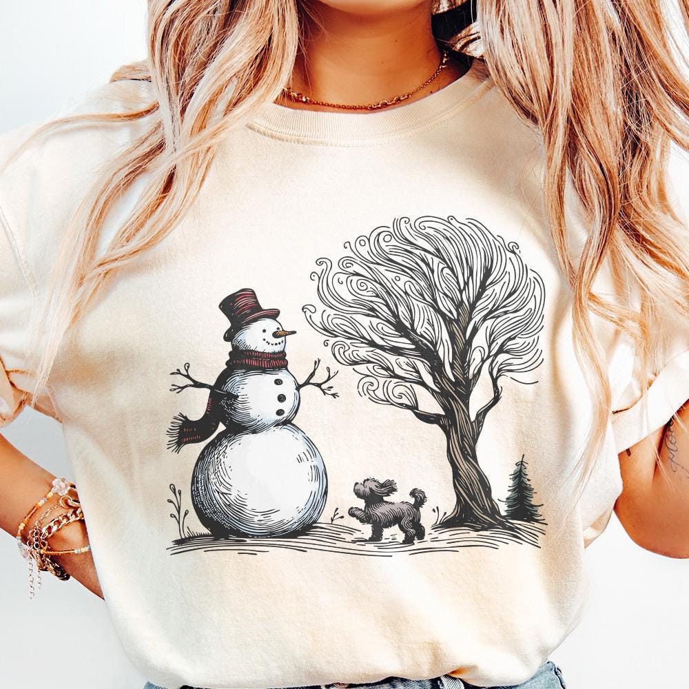 Christmas Snowman with Dog PNG, Snowman Shirt Design - 300 DPI Design for