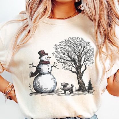 Christmas Snowman with Dog PNG, Snowman Shirt Design - 300 DPI Design for