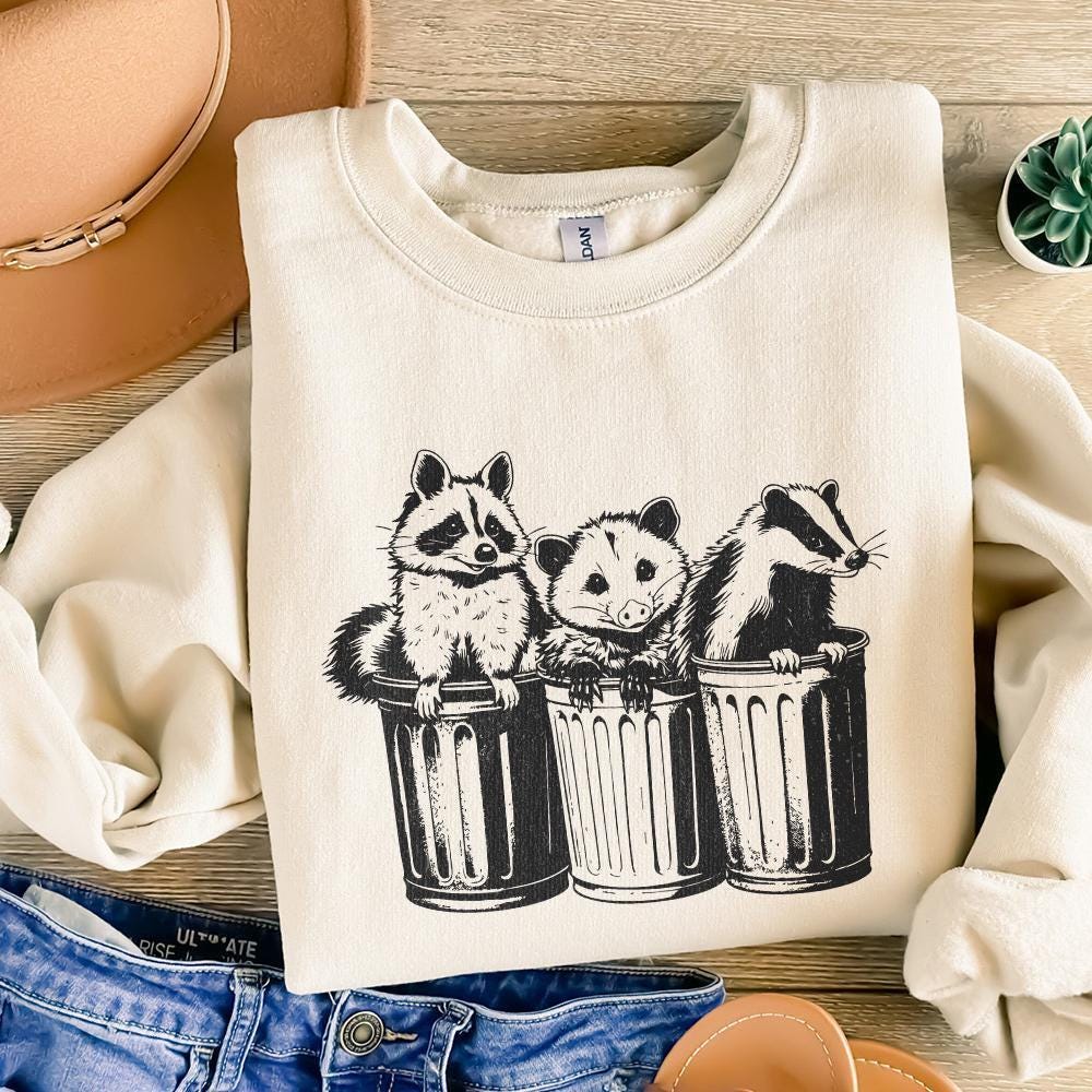 Raccoon in Trash Can PNG, Funny Trash Panda Clipart - 300 DPI Design for