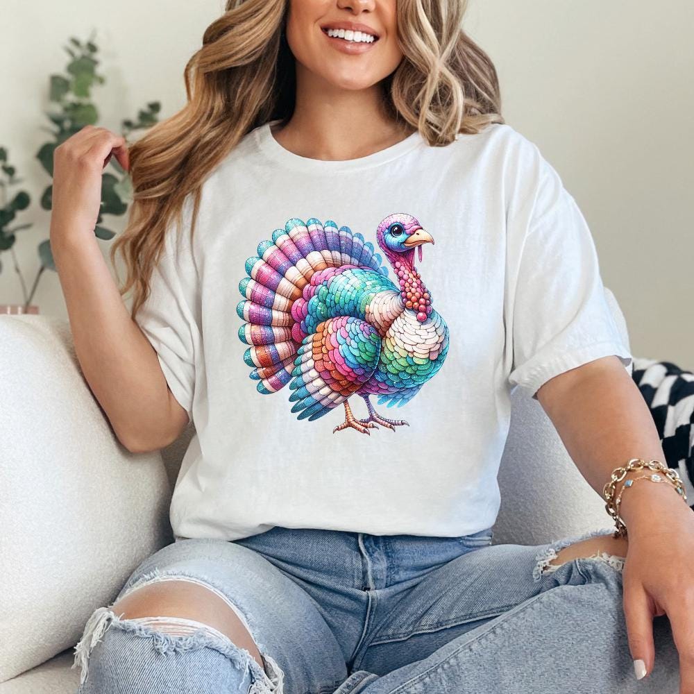 Colorful Coquette Glitter Turkey Png, Fall Design Sublimation - 300 DPI