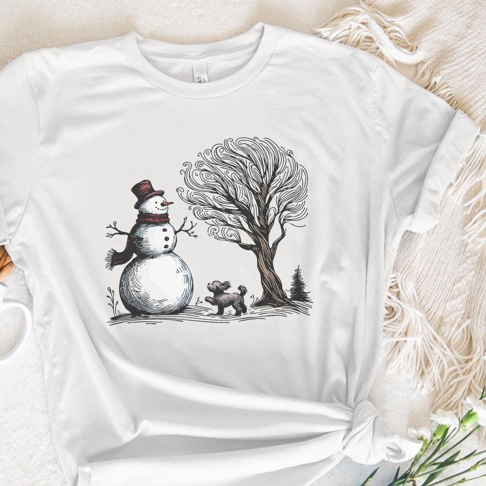Christmas Snowman with Dog PNG, Snowman Shirt Design - 300 DPI Design for