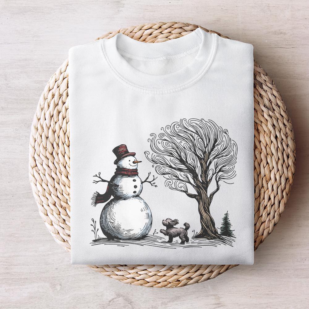 Christmas Snowman with Dog PNG, Snowman Shirt Design - 300 DPI Design for
